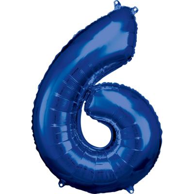 Amscan 6-os kék szám születésnapi fólia lufi 86 cm
