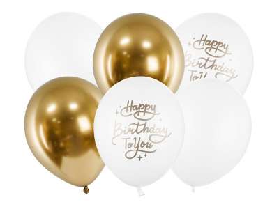 Születésnapi lufi Boldog születésnapot arany fehér 30cm 6db
