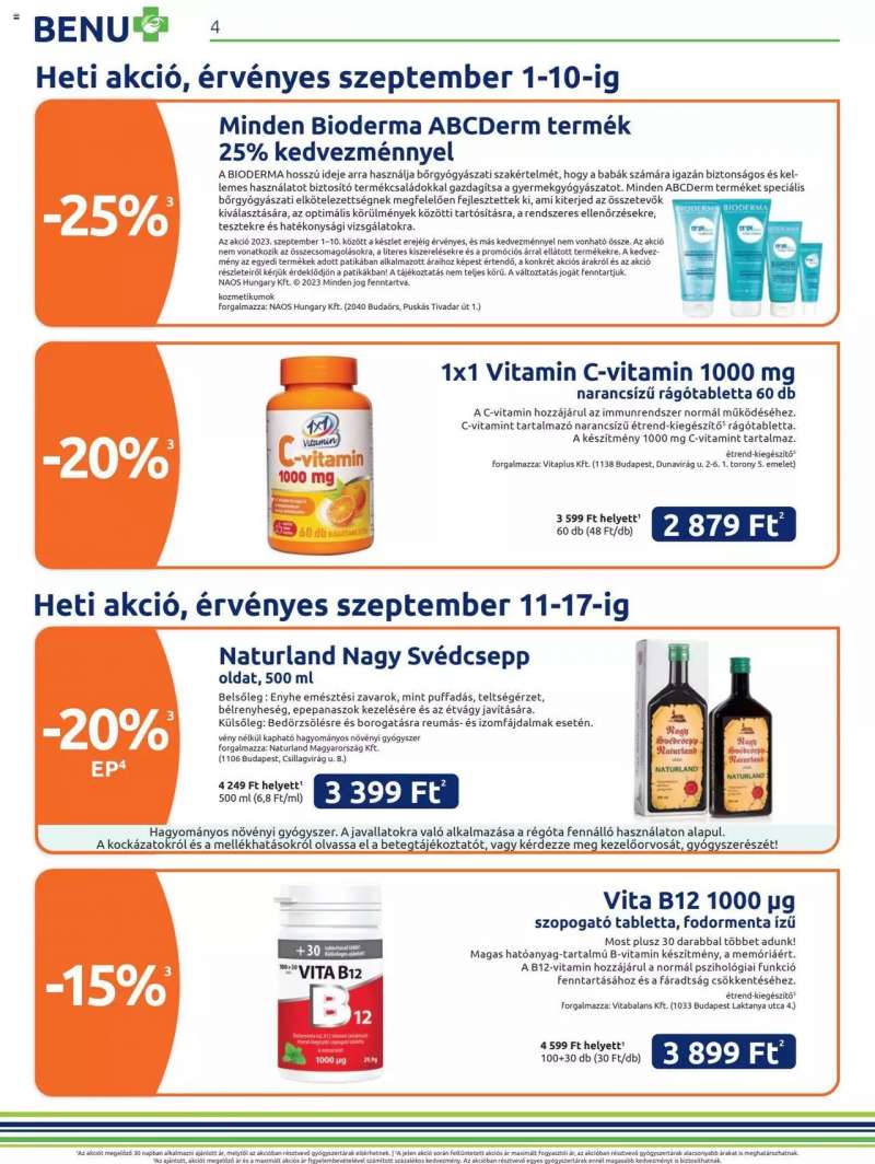 BENU Gyógyszertárak Akciós Újság BENU Gyógyszertárak 4 oldal