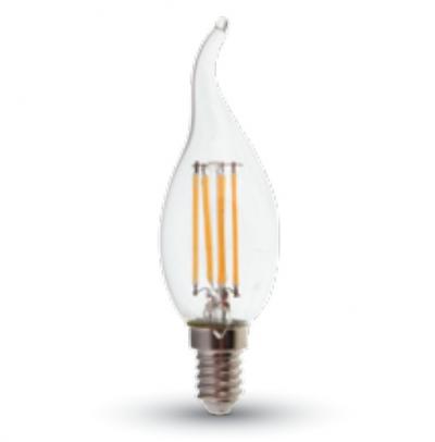 LED gyertya égő Filament 4W E14 KözépFehér/4000 K, 420-450 lumen átlátszó búra,hegyes 1 év garancia