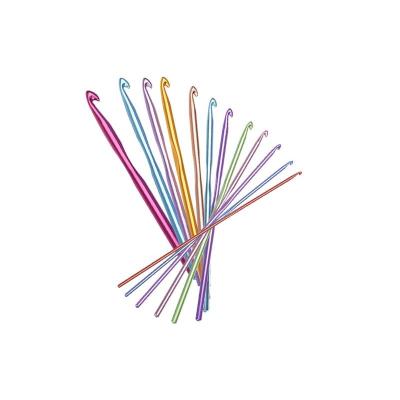 12 darabos horgolótű készlet, különböző színekben és méretekben 2,0-8,0 mm-ig, műanyag tárolóban