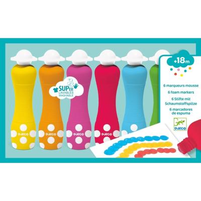 Szivacsos nyomhagyás marok filc - Kreatív szett 18 hónapos kortól - 6 foarm markers - Djeco