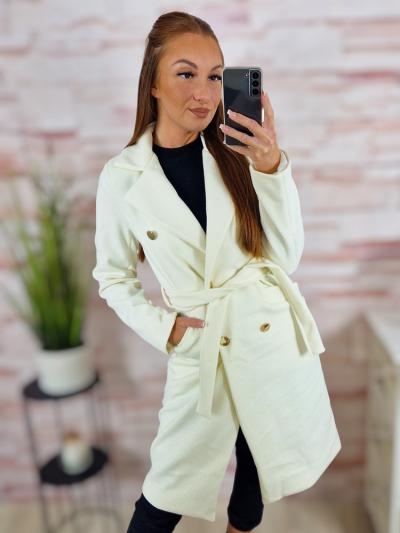 Megkötős és gombos, selyem bélésű, karcsúsított szövetkabát S-XL-ig