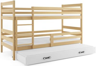 RAFAL 3 emeletes ágy pótággyal + AJÁNDÉK matrac + ágyrács, 80x190 cm, borovifenyő, fehér