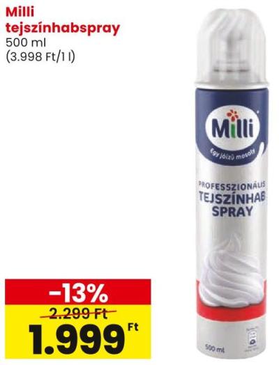 Milli tejszínhabspray