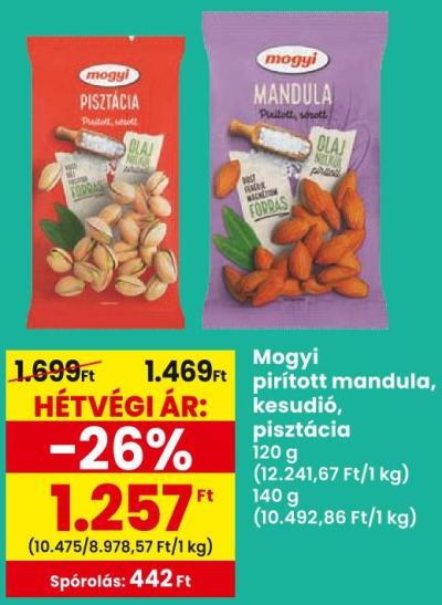 Mogyi pirított mandula, kesudió, pisztácia