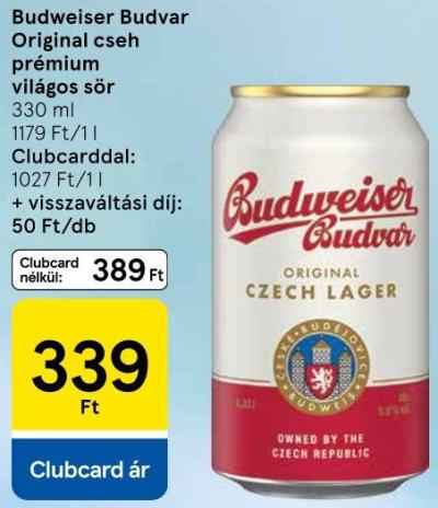 Budweiser Budvar Original cseh prémium világos sör