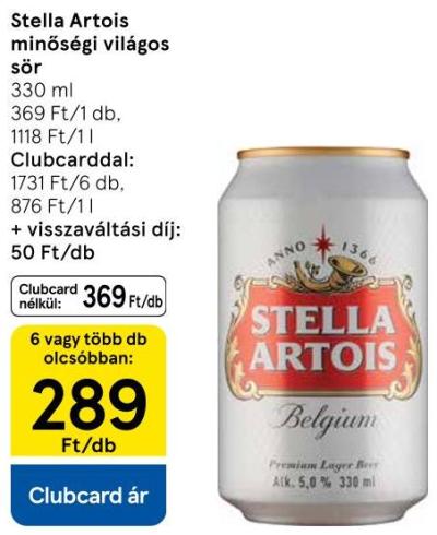 Stella Artois minőségi világos sör