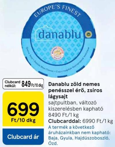 Danablu zöld nemes penésszel érő, zsíros lágysajt