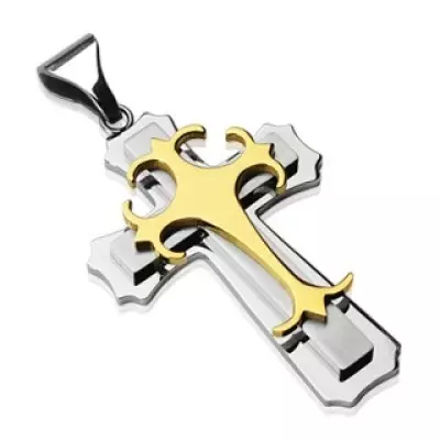 Medál sebészeti acélból - hármas kereszt arany és ezüst színben