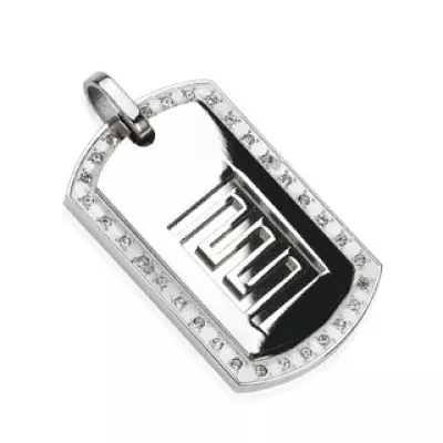 Minőségi acél medál - ovális lap, cirkónia köves szegély