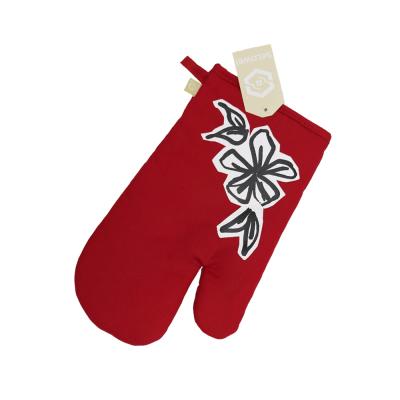 Piros Fehér Virágmintás Konyhai kesztyű