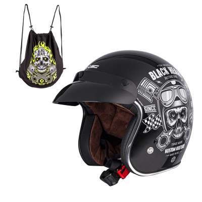 Bukósisak W-TEC Black Heart Kustom Skull, fekete fényes 