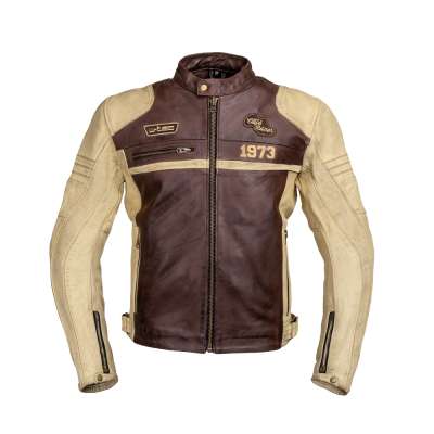 Bőr motoros kabát W-TEC Retro fekete-barna-bézs 