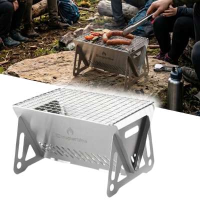 Hordozható összecsukható grill inSPORTline Cardbeq, magas hőteljesítmény, rozsdamentes kivitel, könnyű karbantartás, tároló utazótáska