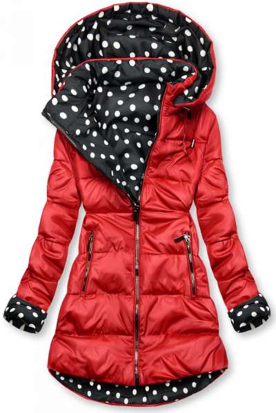 Piros színű/pöttyös kifordítható kabát