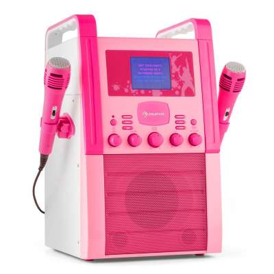 Auna KA8P-V2 PK karaoke renszer CD lejátszóval, AUX, 2 mikrofon, rózsaszín