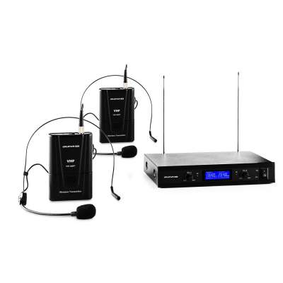 Auna Pro VHF-400 Duo 2, 2 csatornás VHF vezeték nélküli mikrofon, 1x vevőkészülék + 2x Headset