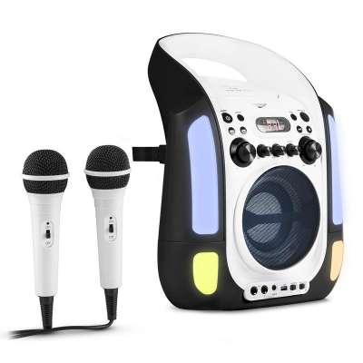 Auna Kara Illumina karaoke rendszer, CD, USB, MP3, LED fény show, 2 x mikrofon, hordozható, fekete
