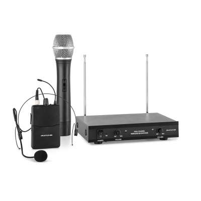 Auna Pro VHF-2-HS 2- csatornás VHF mikrofon készlet, 1 x headset, 1 x kézi mikrofon, 50m