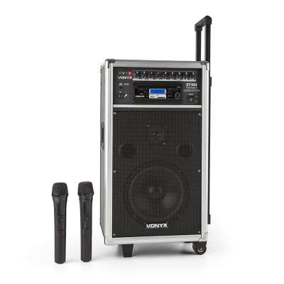 Vonyx ST-100 MK2 hordozható PA audió rendszer, bluetooth, CD, USB, SD, MP3, akkumulátor, UHF