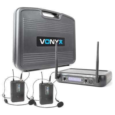 Vonyx WM73H, vezeték nélküli mikrofon rendszer, 2-csatornás, 2 x zsebadó headsettel