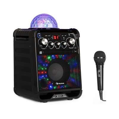 Auna Rockstar LED karaoke rendszer, CD-lejátszó, bluetooth, AUX, 2 x 6,3 mm, fekete