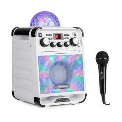 Auna Rockstar LED karaoke rendszer, CD-lejátszó, bluetooth, AUX, 2 x 6,3 mm, fehér