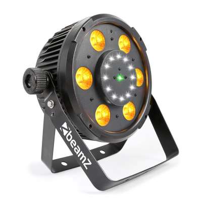 Beamz BX100 PAR, LED reflektor, 6x6 W, 4-in1-RGBW-LED, 12x Strobe-LED, RG-lézer