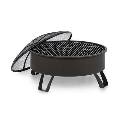 Blumfeldt Oreos, 2 az 1-ben tűzrakó tál és grillező, Ø 75 cm, szikrafogó, Ø 68 cm grill, acél, fekete