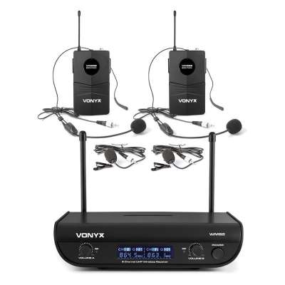 Vonyx WM82B digitális, 2-csatornás UHF vezeték nélküli mikrofonrendszer, 2 x headset mikrofon, 50 m, tok