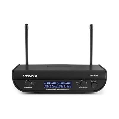 Vonyx WM82C digitális, 2 csatornás UHF vezeték nélküli mikrofonrendszer, headset, kézi mikrofon, 50 m, tok