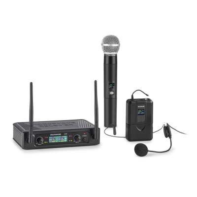 Auna Pro UHF200F-HB, 2 csatornás UHF vezetéknélküli mikrofon szett, vevő, kézi mikrofon, adó
