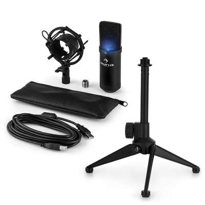 Auna auna MIC-900B-LED V1 USB mikrofon szett, fekete kondenzátor mikrofon | asztali állvány
