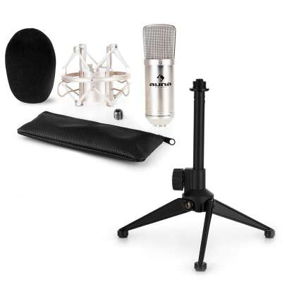 Auna auna CM001S mikrofon készlet V1 - ezüst stúdió mikrofon pókkal és asztali állvánnyal