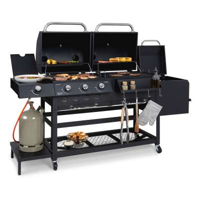 Klarstein Kingsville Smoker, kombinált grill, gáz, szén, füstölő, 13,5 kW, 3 + 1 égő