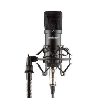 OneConcept Mic-700, stúdió mikrofon, Ø 34 mm, kardioid, pók, szél elleni védelem, XLR, fekete