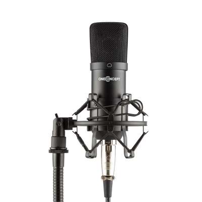 OneConcept Mic-700 stúdió mikrofon, Ø 34 mm, univerzális, pók, szél elleni védelem, XLR, fekete