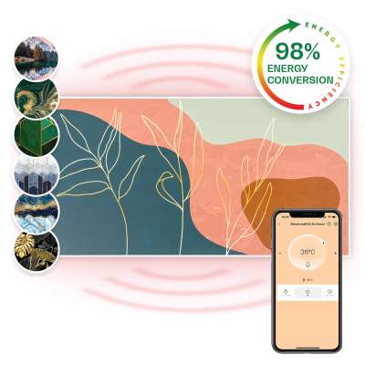 Klarstein Wonderwall Air Art, infravörös smart hősugárzó, 60 x 120 cm, 700 W, fali installáció, applikációval vezérelhető, arany vonalak