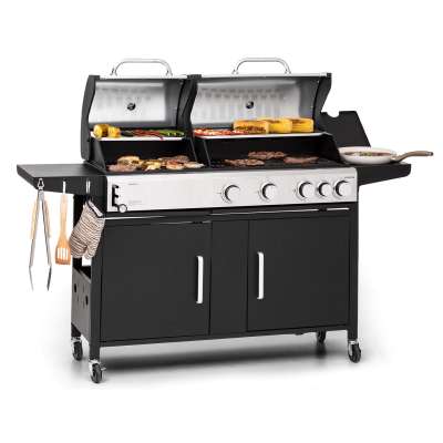 Klarstein Kingsville 4.1, gáz + faszén kombinált grill, 13,7 kW, 4+1 égő, állítható magasság