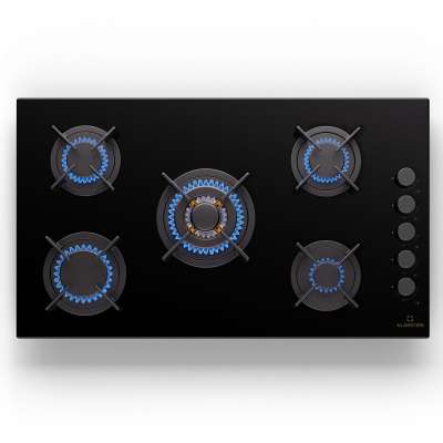 Klarstein Goldflame 5, gáz főzőlap, önálló, 5 égő, oldalsó vezérlés, gáz/propán, üvegkerámia, fekete