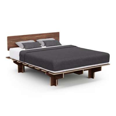 Blumfeldt NordicAura Queen kétszemélyes ágykeret, 160 cm x 200 cm, robusztus, szerszámok nélkül, eukaliptuszfa, polc