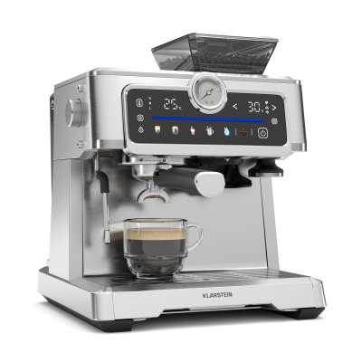 Klarstein GrandPresso Touch kávéfőző, 20 bar, beépített daráló, nyomásjelző, tejhab