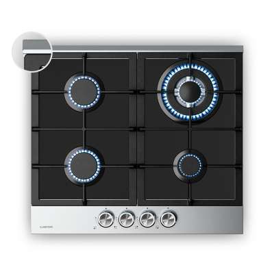 Klarstein Verosteel gázfőzőlap, 4 égős, elektromos gyújtás, földgázzal és LPG-vel kompatibilis, 8000 W, 60cm