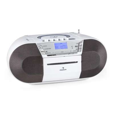 Auna Jetpack, fehér, hordozható boombox, USB, CD, MP3, FM, elemekkel üzemeltethető