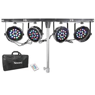 Beamz PARBAR 4 sávos készlet, 18 x 1 W, RGB LED diódák, DMX, T gerenda, hordtáska
