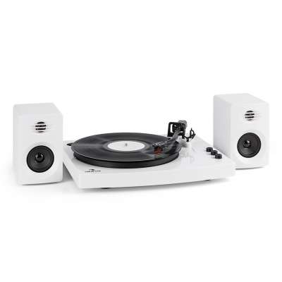Auna TT-Play lemezjátszó, 2 sztereó hangfal (3“/10W) BT 33 1/3 & 45 forgás/perc, fehér