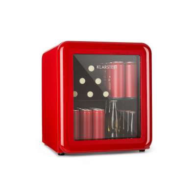 Klarstein PopLife, italhűtő, hűtőszekrény, 48 liter, 0 - 10 °C, retró dizájn, piros