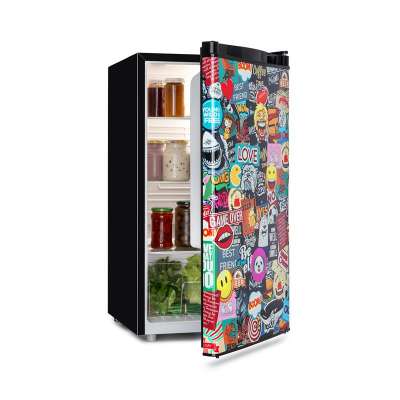 Klarstein Cool Vibe, hűtőszekrény, 90 liter, A+ energiahatékonysági osztály, VividArt Concept, manga stílus, fekete