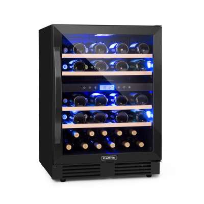 Klarstein Vinovilla Onyx 43, kétzónás borhűtő, 129 liter, 43 palack, 3 színű LED világítás